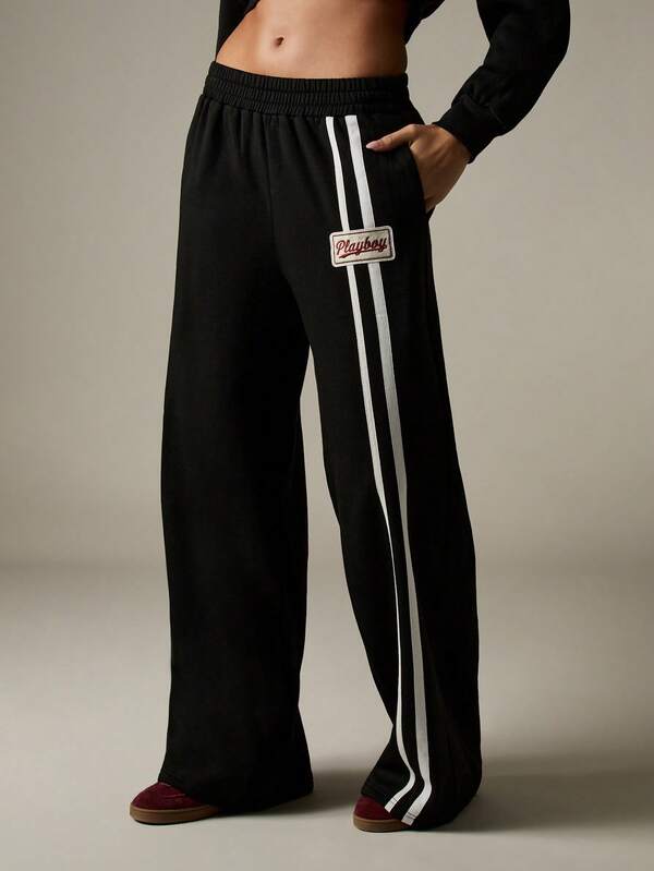Missguided x Playboy Oversized Striped Wide Leg Joggers