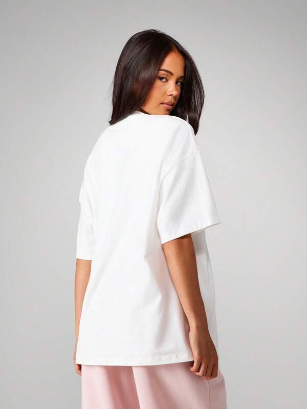 Missguided X Playboy Oversized T-Shirt With Pink Script Applique