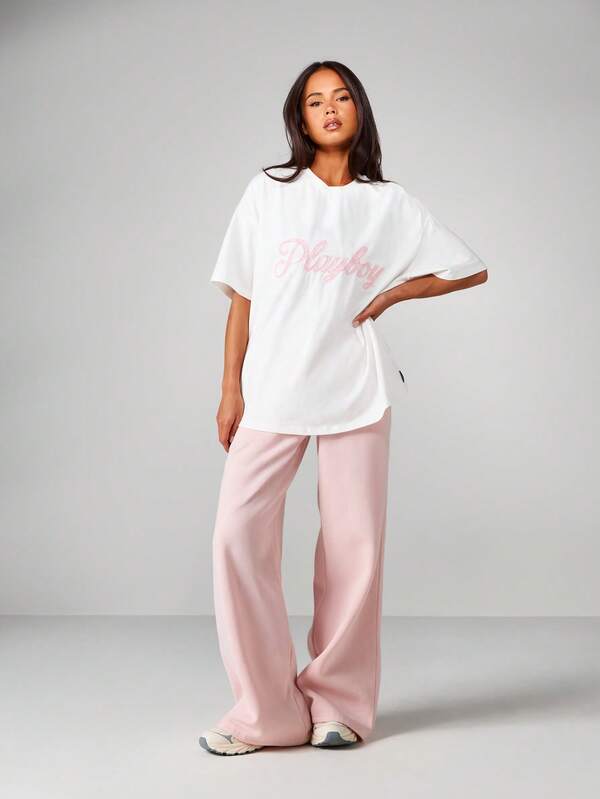 Missguided X Playboy Oversized T-Shirt With Pink Script Applique