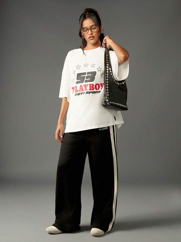 Missguided X Playboy Oversized T-Shirt With Star Logo Graphic Print