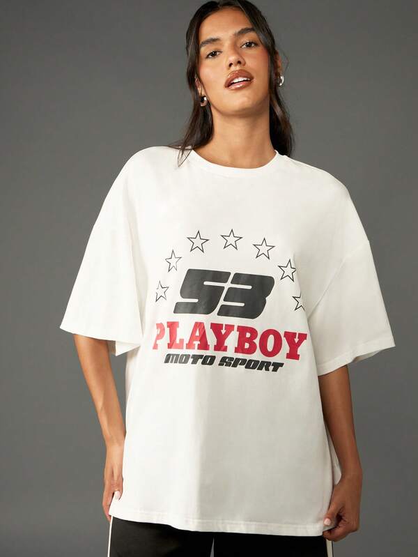 Missguided x Playboy Oversized T-Shirt With Star Logo Graphic Print
