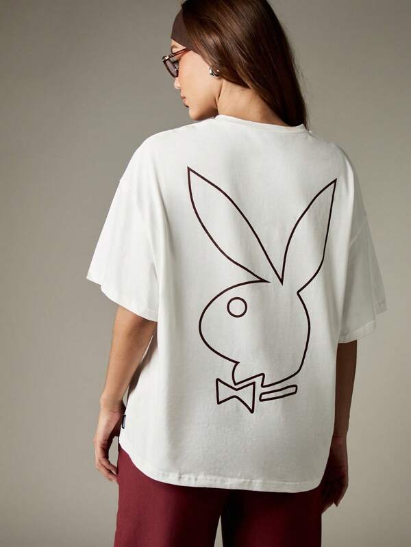 Missguided X Playboy Oversized T-Shirt With Varsity Logo And Bunny Print