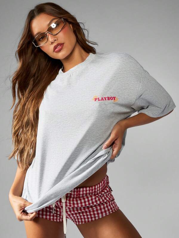 Missguided X Playboy Oversized Tropical Hibiscus Palm Leaf Hawaiian Print T-Shirt
