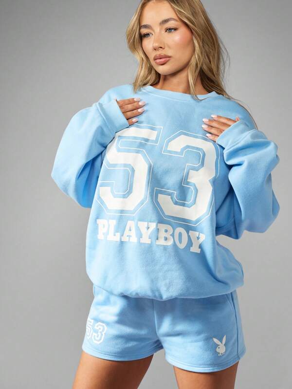Missguided X Playboy Oversized Varsity Style Sweatshirt With Athletic Number Print