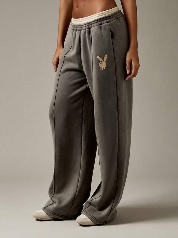 Missguided X Playboy Oversized Wide Leg High Waisted Loungewear Street Style Sweatpants