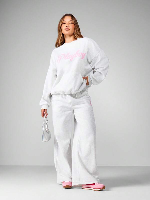 Missguided X Playboy Oversized Wide Leg Joggers With Drawstring