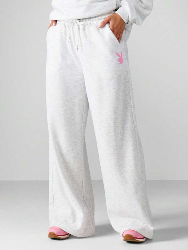 Missguided X Playboy Oversized Wide Leg Joggers With Drawstring