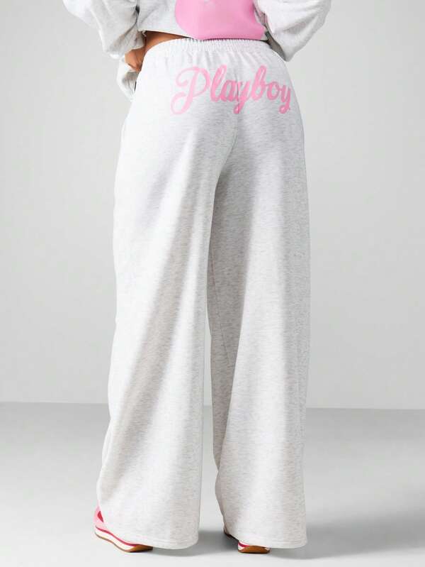 Missguided X Playboy Oversized Wide Leg Joggers With Drawstring