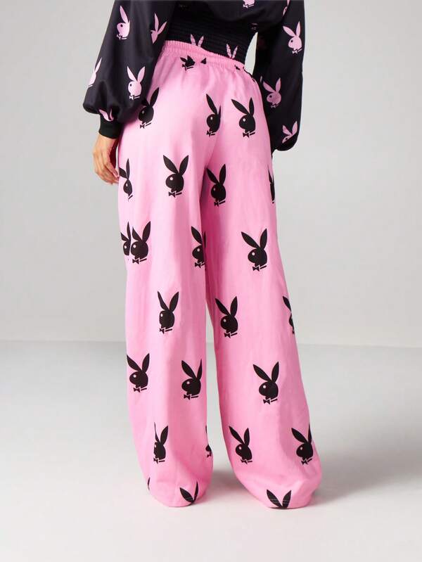 Missguided X Playboy Oversized Wide Leg Joggers With Bunny Print