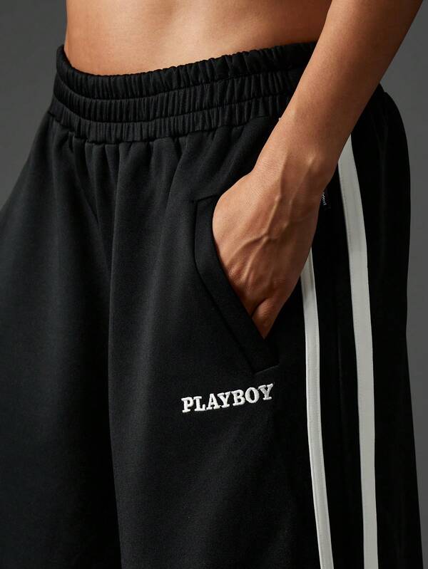 Missguided X Playboy Oversized Wide Leg Joggers With Side Stripes