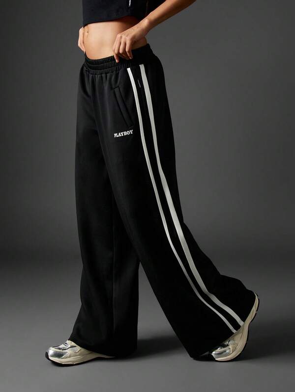 Missguided x Playboy Oversized Wide Leg Joggers With Side Stripes