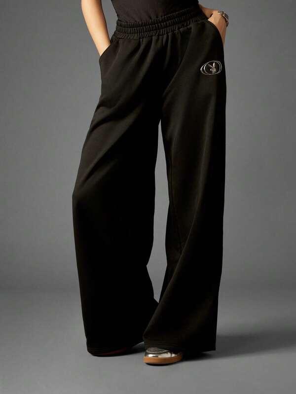 Missguided x Playboy Oversized Wide Leg Joggers With Elastic Waistband
