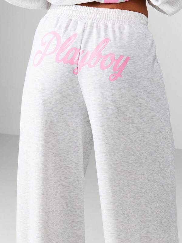 Missguided X Playboy Oversized Wide Leg Joggers With Drawstring