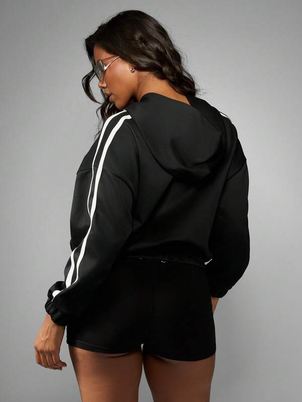 Missguided X Playboy Oversized Zip Up Hoodie With Stripe Detail