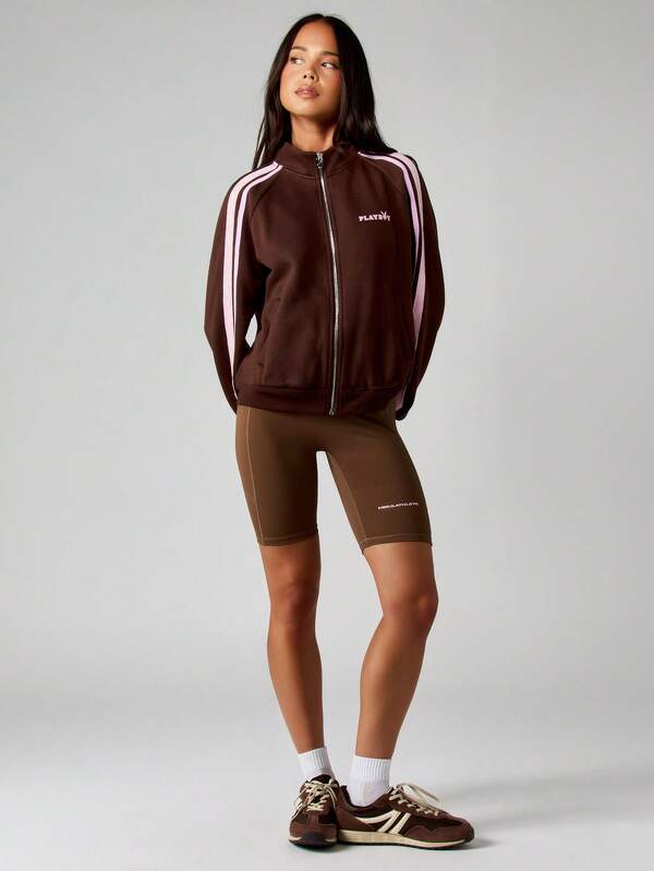 Missguided X Playboy Oversized Zip Up Sweatshirt With Stripe Detail