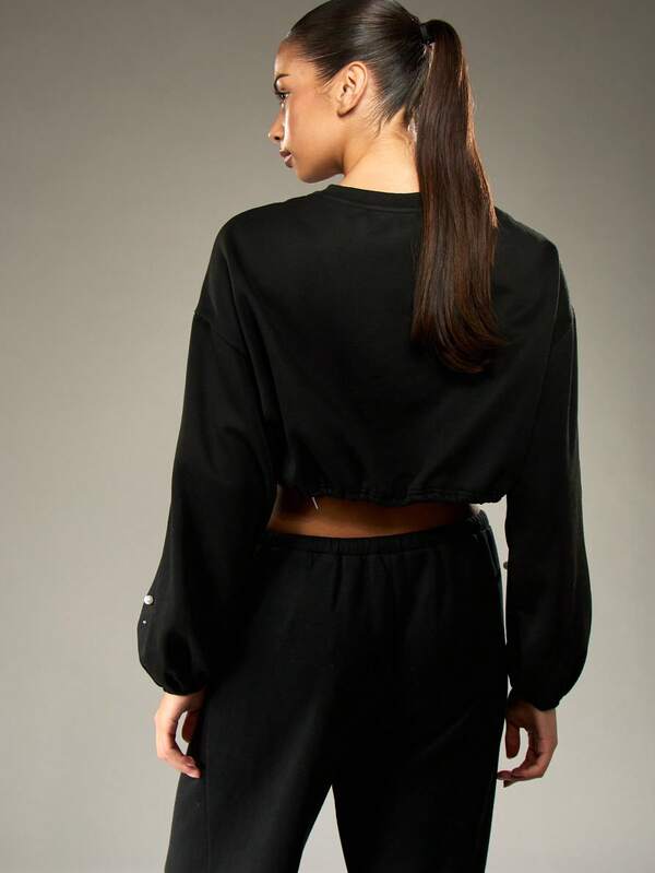 Missguided X Playboy Pearl Studded Balloon Sleeve Crop Sweatshirt With Drawstring