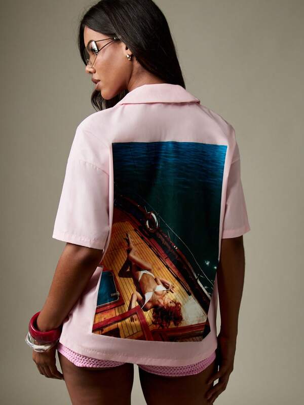 Missguided x Playboy Pink Button Down Shirt With Back Photo Print