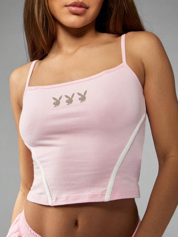 Missguided x Playboy Pink Cropped Cami Tank With Bunny Logo