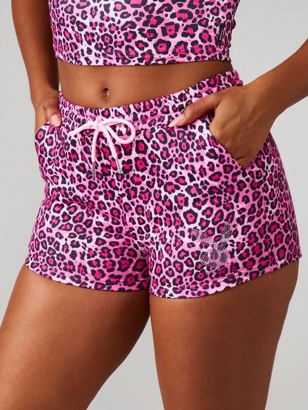 Missguided x Playboy Pink Leopard Print High Waisted Shorts With Drawstring