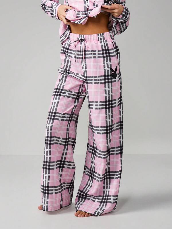 Missguided X Playboy Pink Plaid Long Sleeve Pajama Set