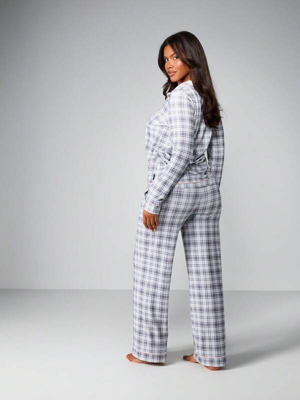 Missguided X Playboy Plaid Pajama Set With Button Front