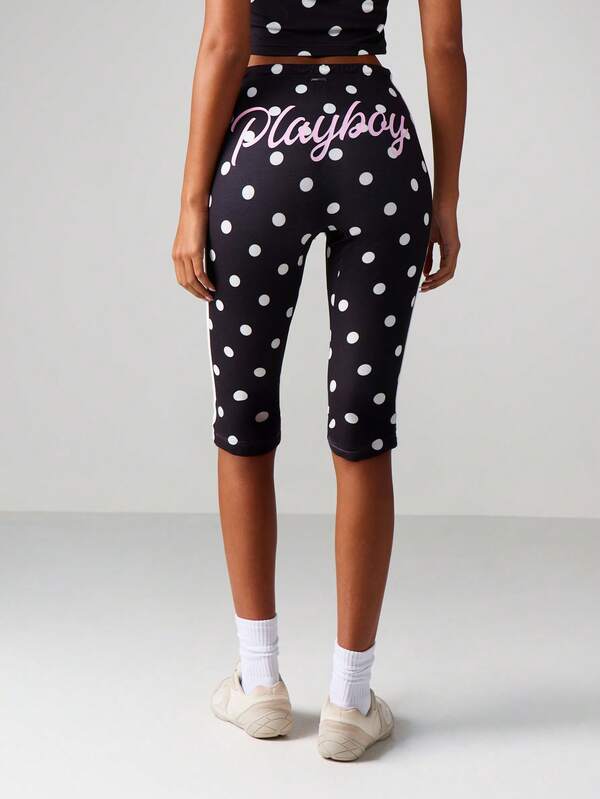 Missguided X Playboy Polka Dot Capri Leggings With Side Stripe