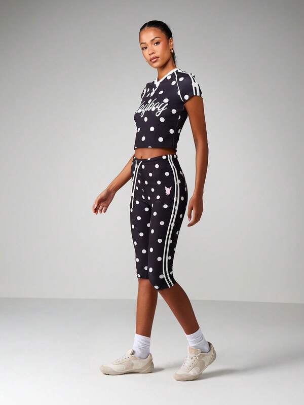 Missguided X Playboy Polka Dot Capri Leggings With Side Stripe