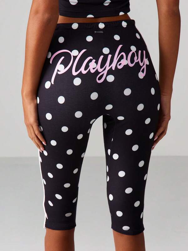 Missguided X Playboy Polka Dot Capri Leggings With Side Stripe