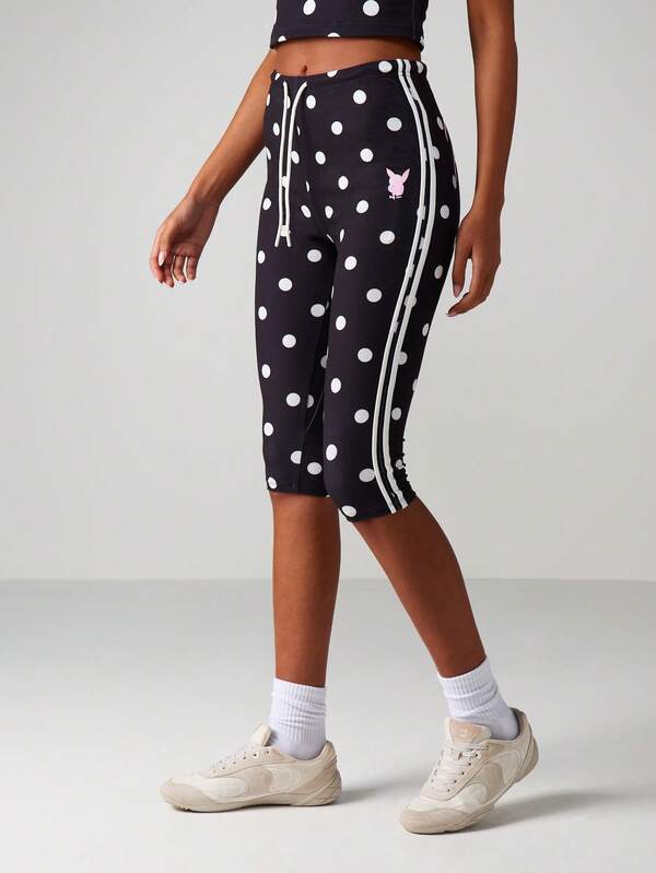 Missguided x Playboy Polka Dot Capri Leggings With Side Stripe