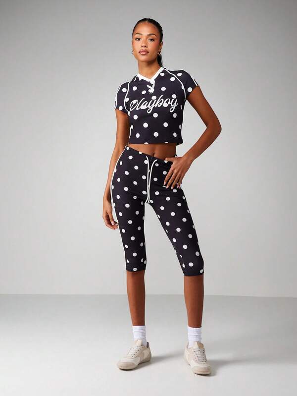 Missguided X Playboy Polka Dot Crop Top With V-Neck