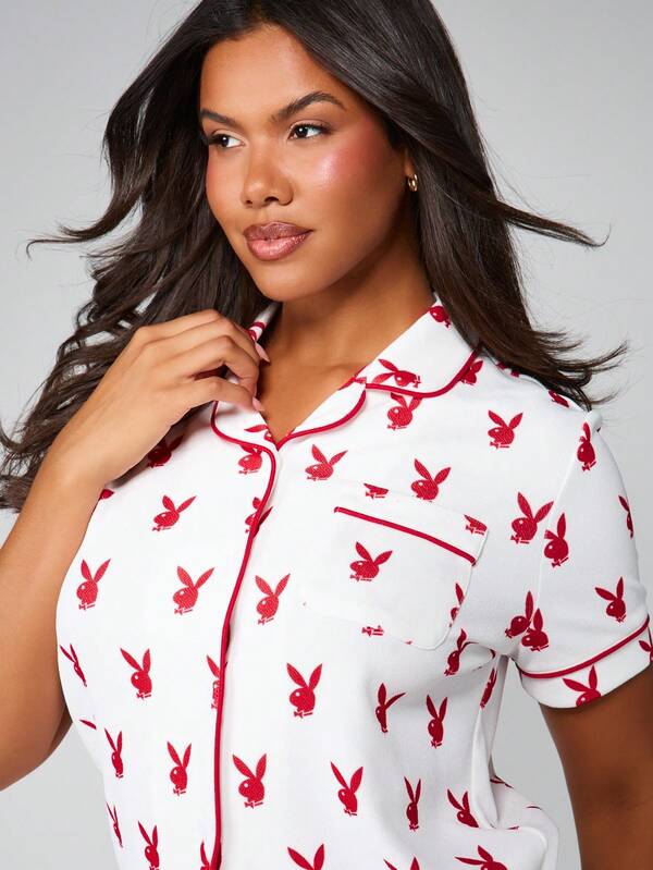 Missguided X Playboy Print Button Down Pajama Set