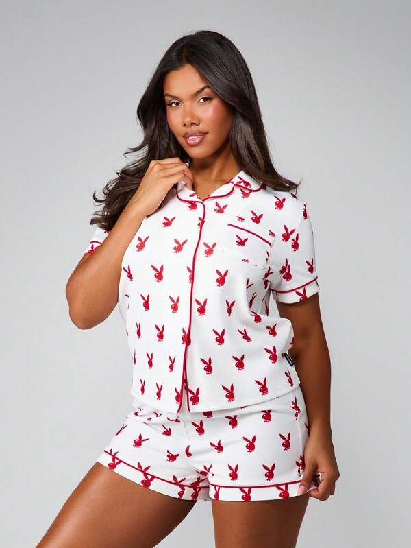 Missguided x Playboy Print Button Down Pajama Set