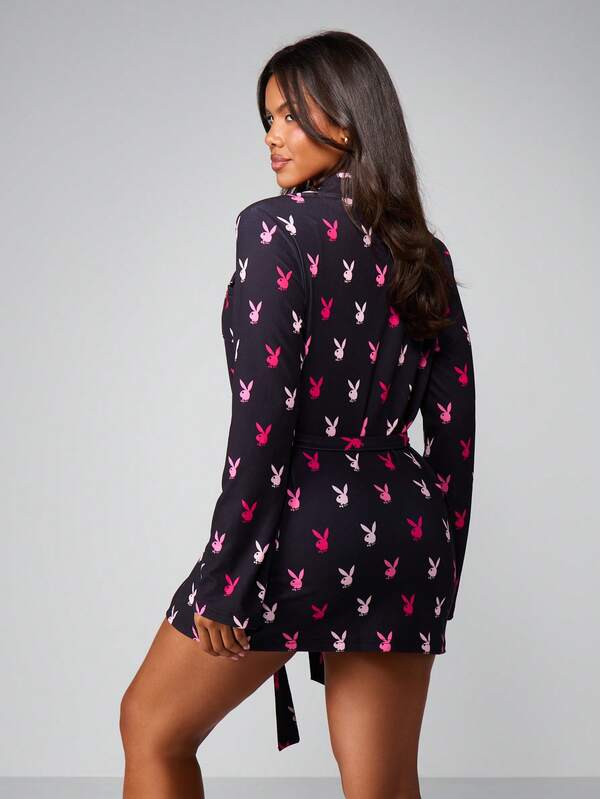 Missguided X Playboy Print Dressing Gown With Belt