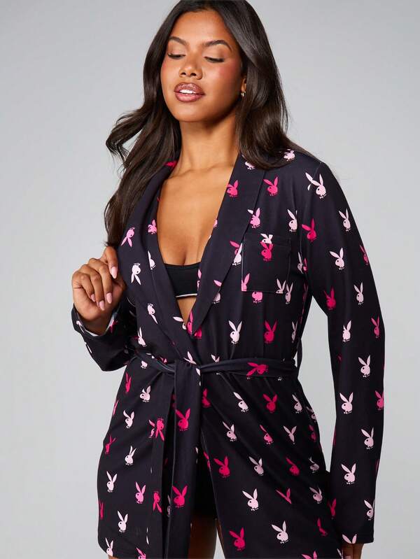 Missguided X Playboy Print Dressing Gown With Belt