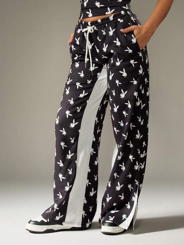 Missguided x Playboy Print Wide Leg Sweatpants