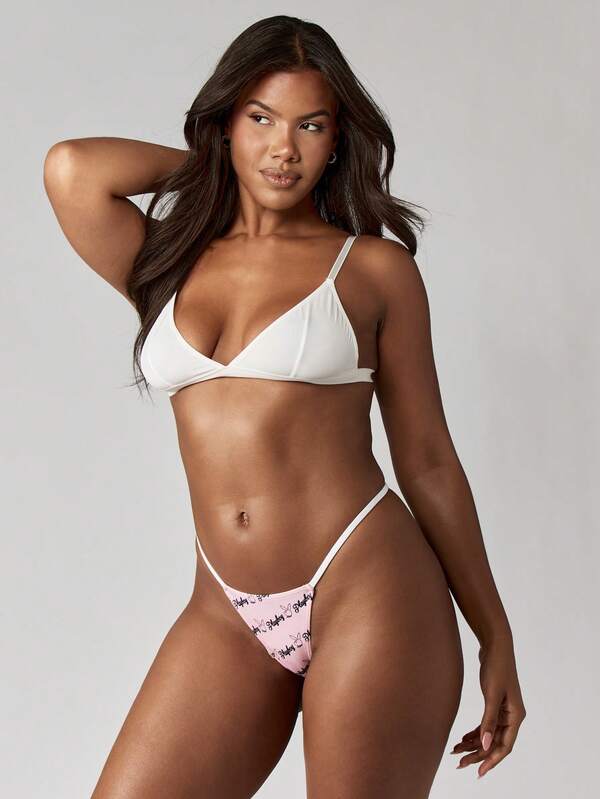 Missguided X Playboy Printed Thong Brief With Contrast Elastic Straps