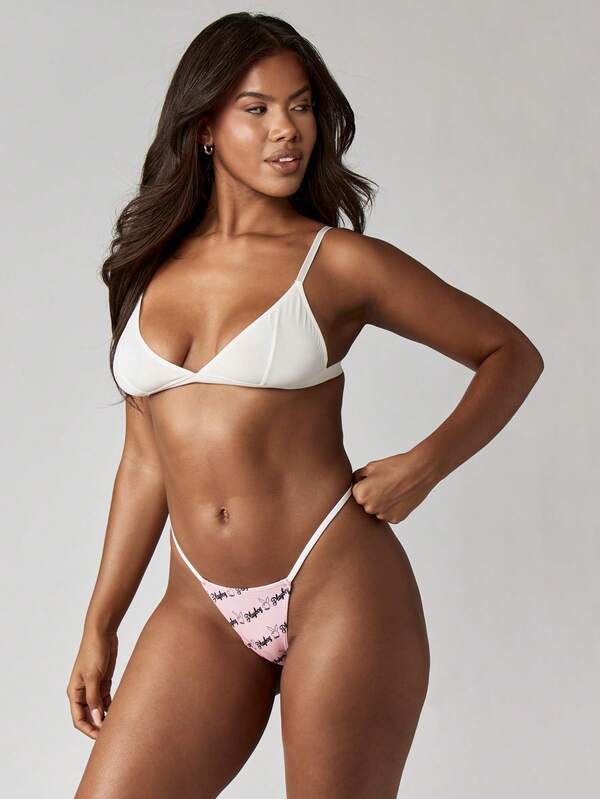Missguided X Playboy Printed Thong Brief With Contrast Elastic Straps