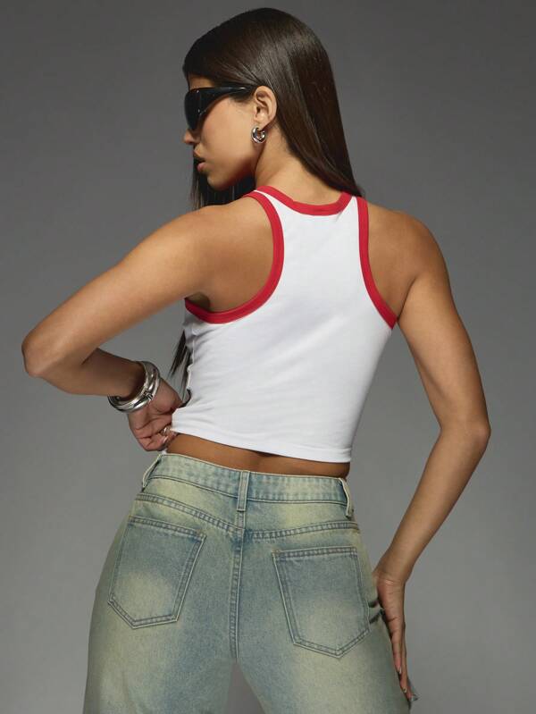 Missguided X Playboy Racerback Tank Top With Contrast Logo Print