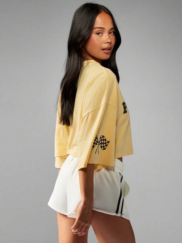 Missguided X Playboy Racing Club Crop T-Shirt With Checkered Flag Design