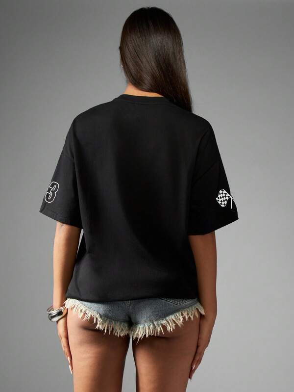 Missguided X Playboy Racing Club Motorsport Oversized Graphic Women T-Shirts