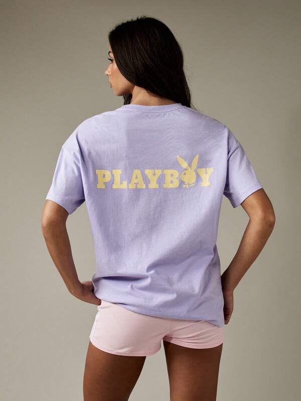 Missguided X Playboy Relaxed Fit Graphic Basic T-Shirt