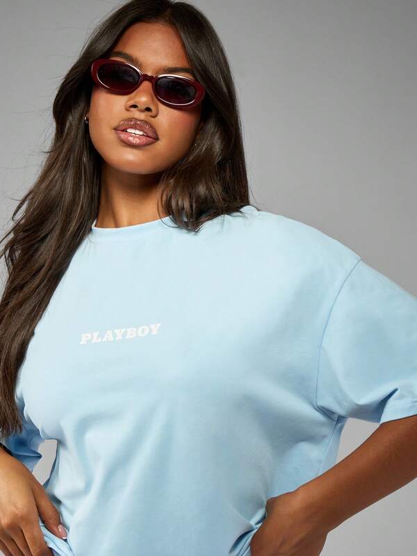 Missguided X Playboy Relaxed Fit Oversized Bunny Logo T-Shirt
