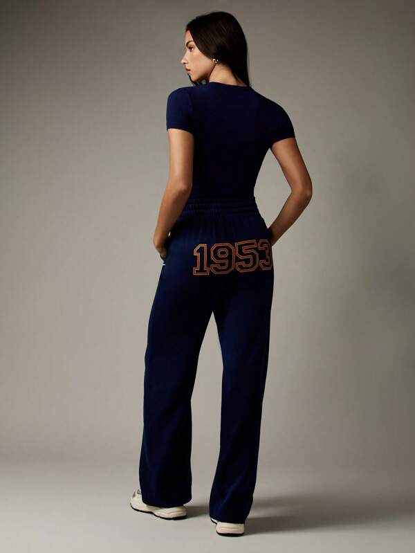 Missguided X Playboy Retro Collegiate Wide Leg Sweatpants Comfort Loungewear