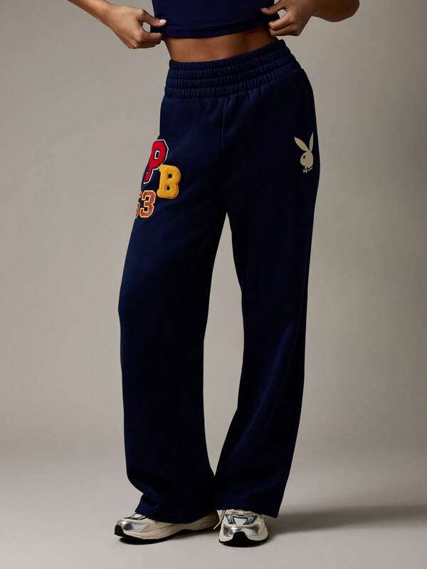 Missguided x Playboy Retro Collegiate Wide Leg Sweatpants Comfort Loungewear