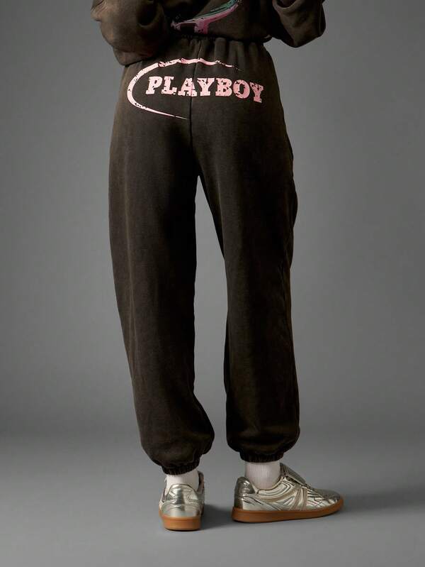 Missguided X Playboy Retro Graphic Print Joggers With Elastic Cuffs
