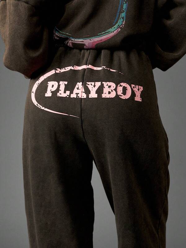 Missguided X Playboy Retro Graphic Print Joggers With Elastic Cuffs
