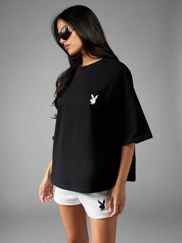 Missguided X Playboy Retro Oversized Graphic Print T-Shirt