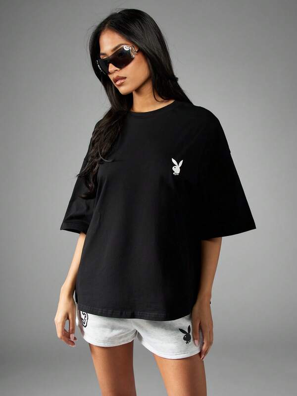 Missguided X Playboy Retro Oversized Graphic Print T-Shirt