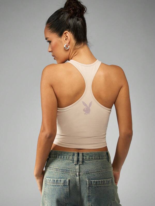 Missguided X Playboy Retro Racerback Number Graphic Crop Tank Top Cami
