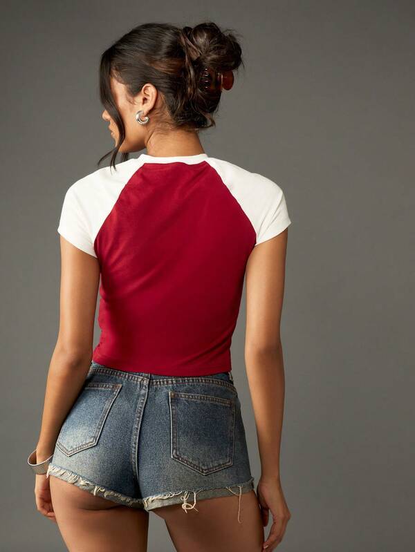 Missguided X Playboy Retro Raglan Sleeve Crop T Shirt With Varsity Print